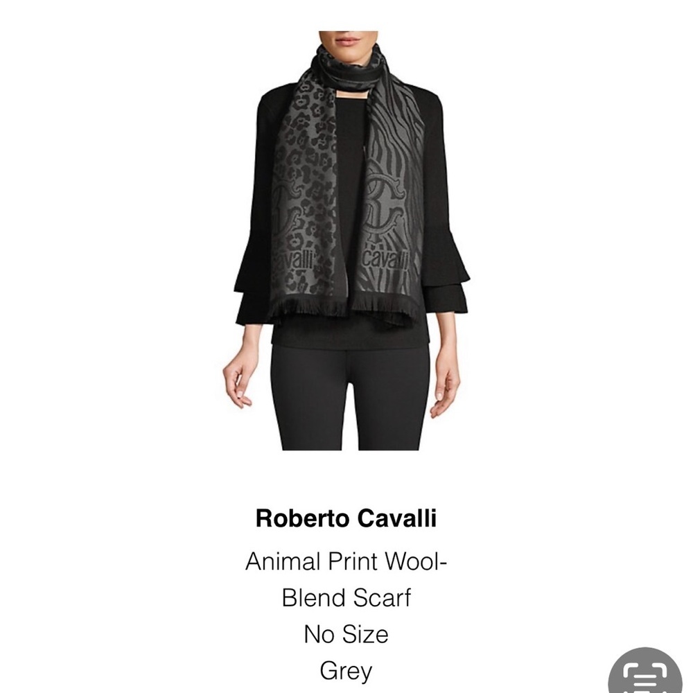 Roberto Cavalli Black and Gray Wool-Blend Scarf